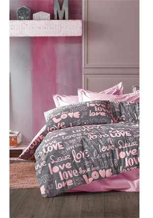 Pink Love Çift Kişilik Cift Taraflı Nevresim Seti LoveÇift889488