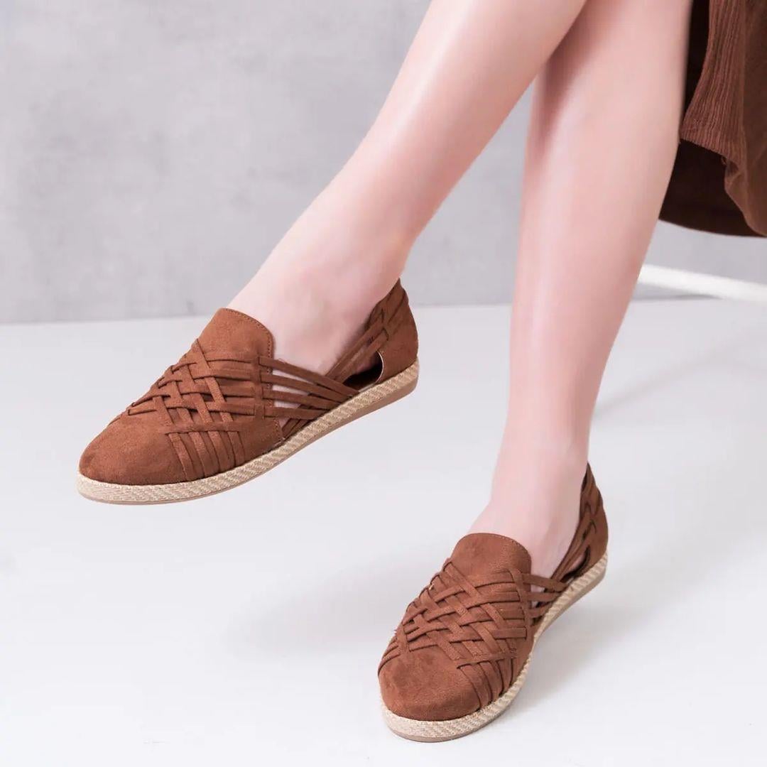 Hasır İşlemeli Babet Hasır Örgü Kadın Babet-0016