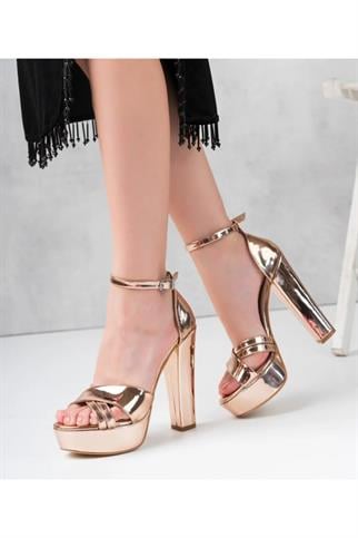  Üç Kalın İnce Bantlı Platform Topuklu Ayakkabı