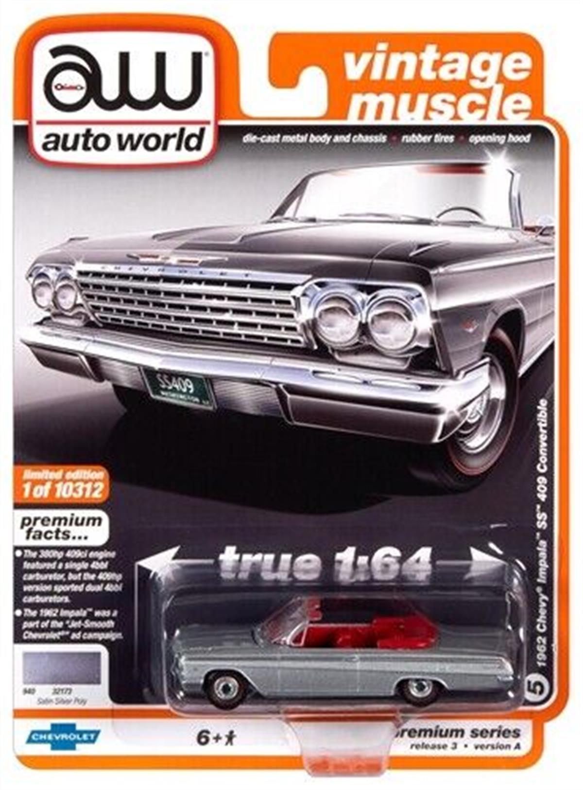 Auto World 1962 Chevrolet impala SS 409 Convertible Satin Silver Poly
