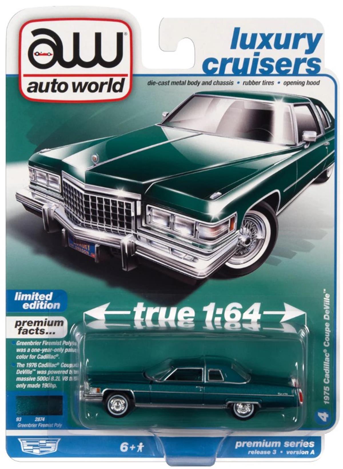 Auto World 1975 Cadillac Coupe DeVille Greenbrier Firemist Poly