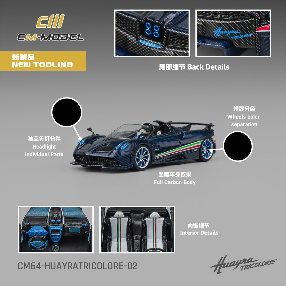 CM Model Pagani Huayra Tricolore Convertible Carbon Blue