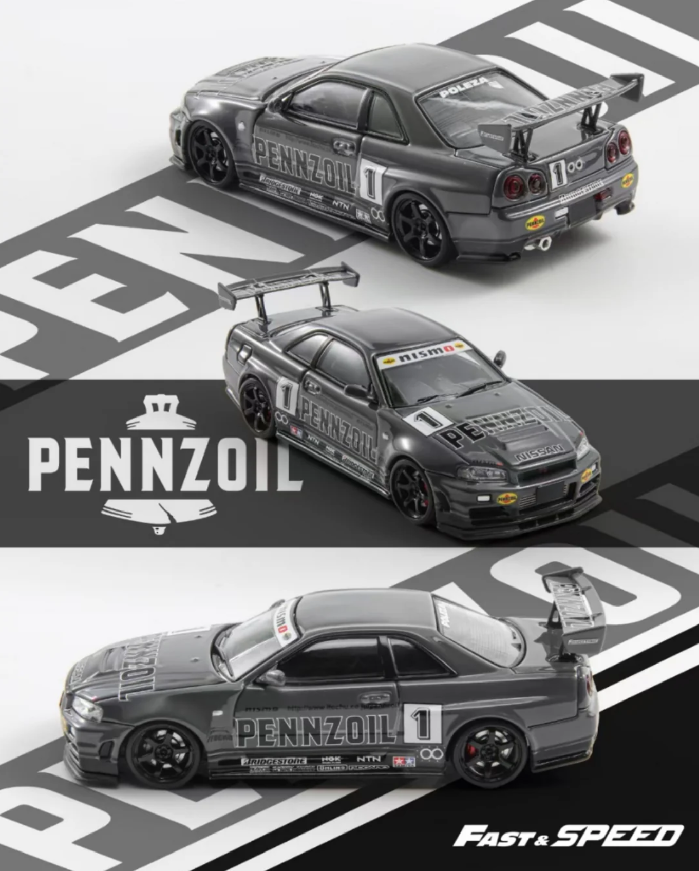 Fast Speed Nissan Skyline R34 Penzoil Gray