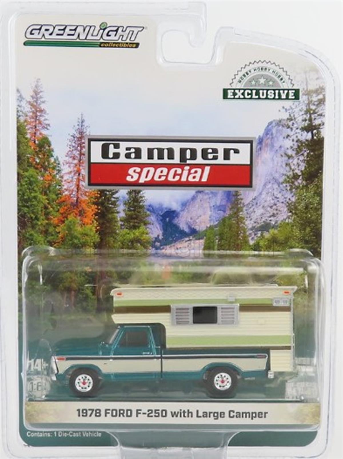 Greenlight 1978 Ford F250 with Large Camper Green