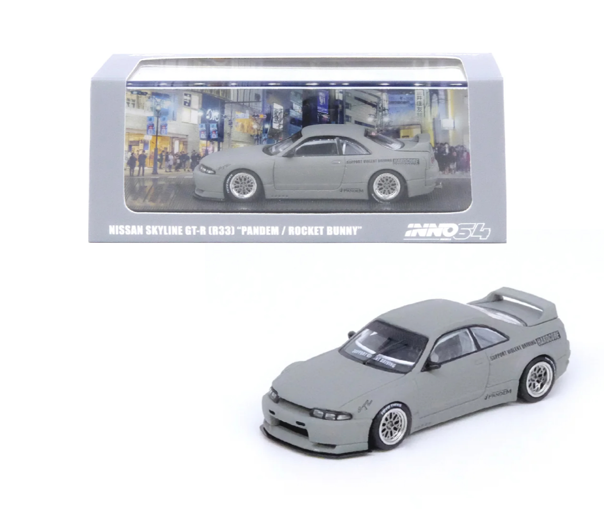 İNNO64 Nissan Skyline GT-R R33 PANDEM Rocket Bunny Cement Grey Matte