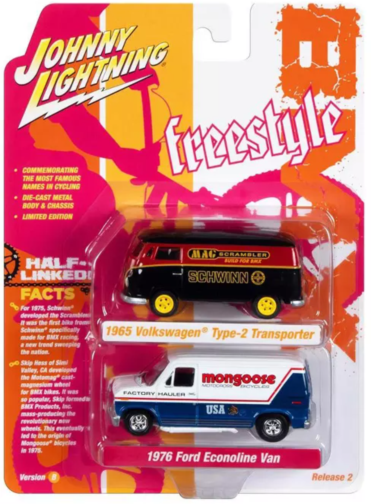 Johnny Lightning 1965 Volkswagen T2 + 1976 Ford Econoline Van Mongoose