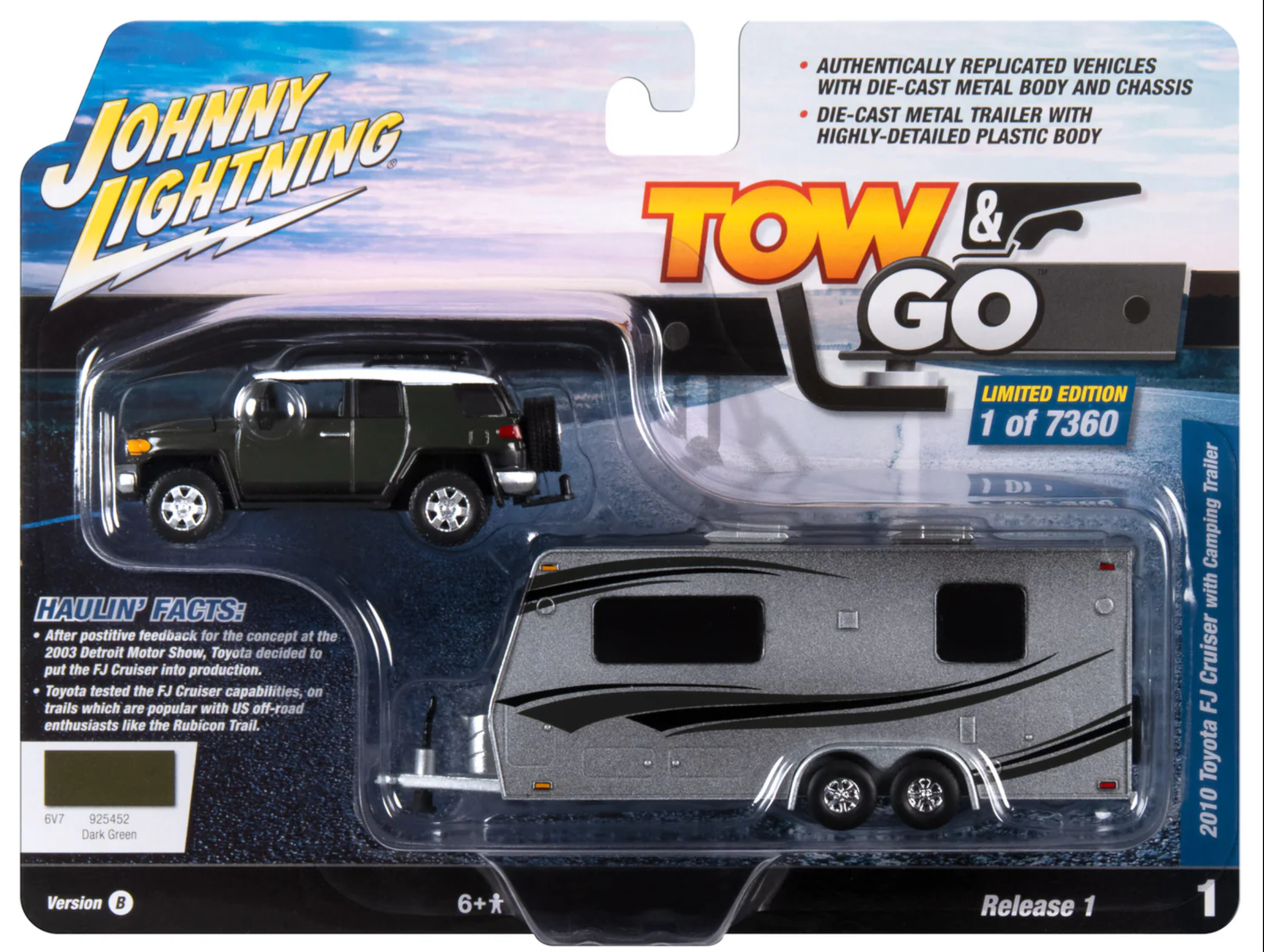 Johnny Lightning 2010 Toyota FJ Cruiser + Camping Trailer Green