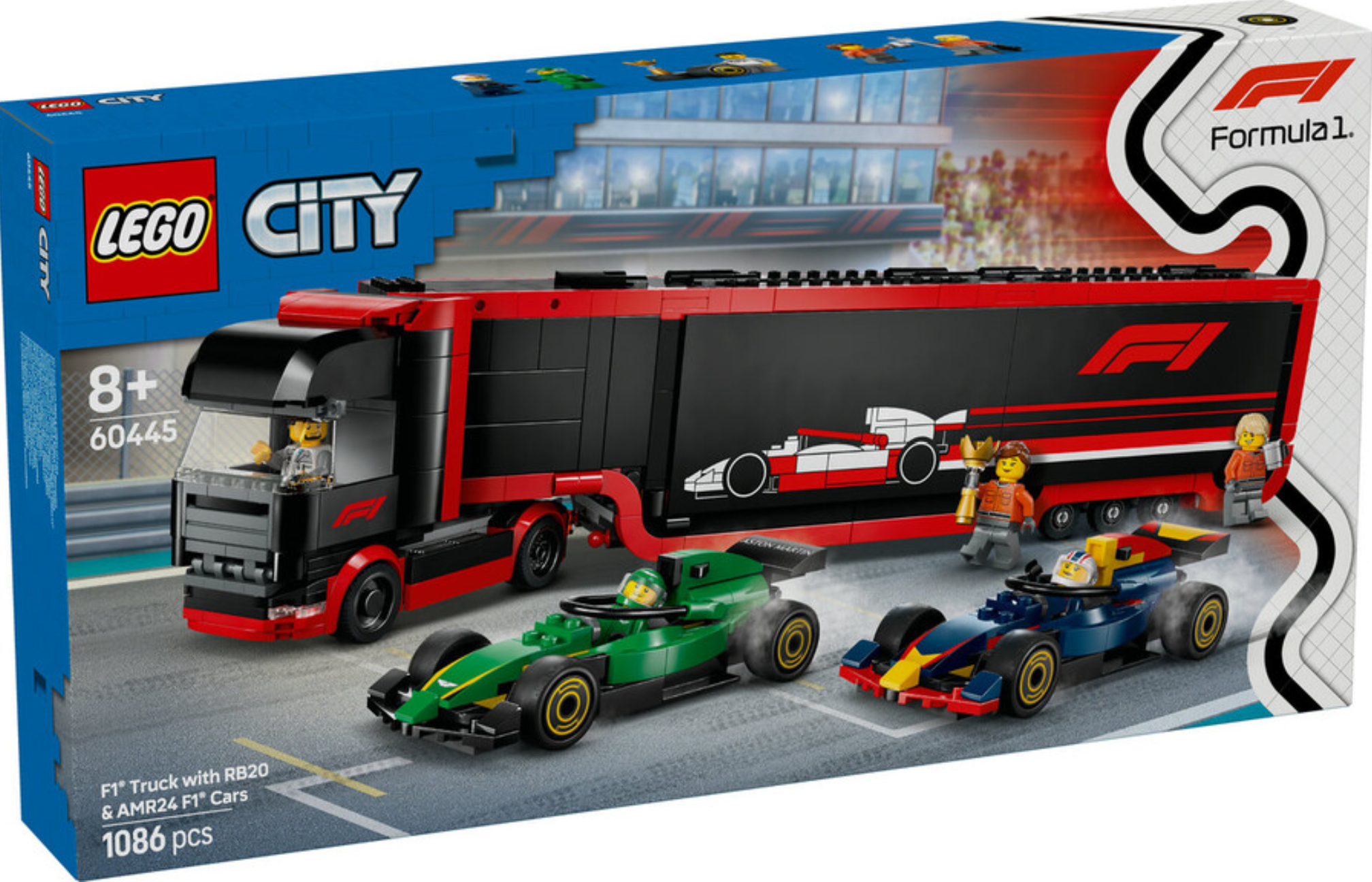 LEGO® RB20 ve AMR24 F1 Arabalı F1 Kamyonu 60445