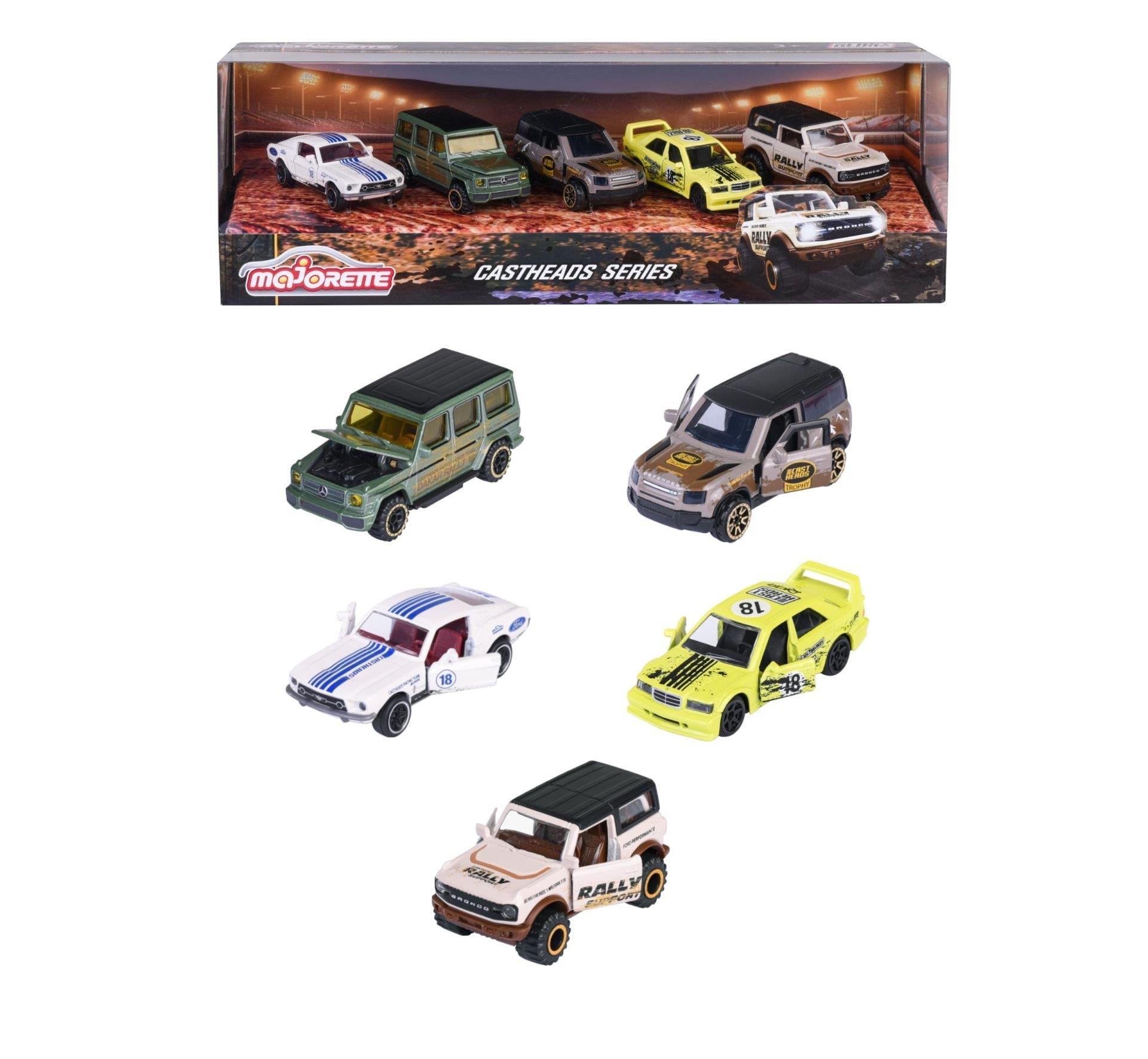 Majorette CastHeads Series Mercedes Ford Land 5 car pack