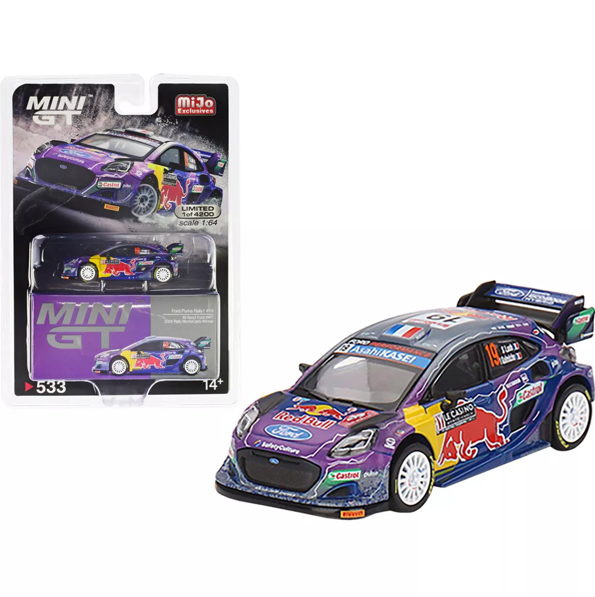 Mini GT Ford Puma Rally1 #19 M-Sport Ford WRT 2022 Rally MonteCarlo Winner LHD