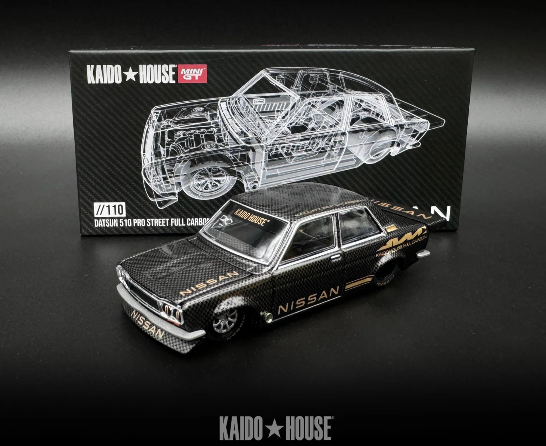 Mini GT Kaido House Datsun 510 Pro Street Full Carbon V1
