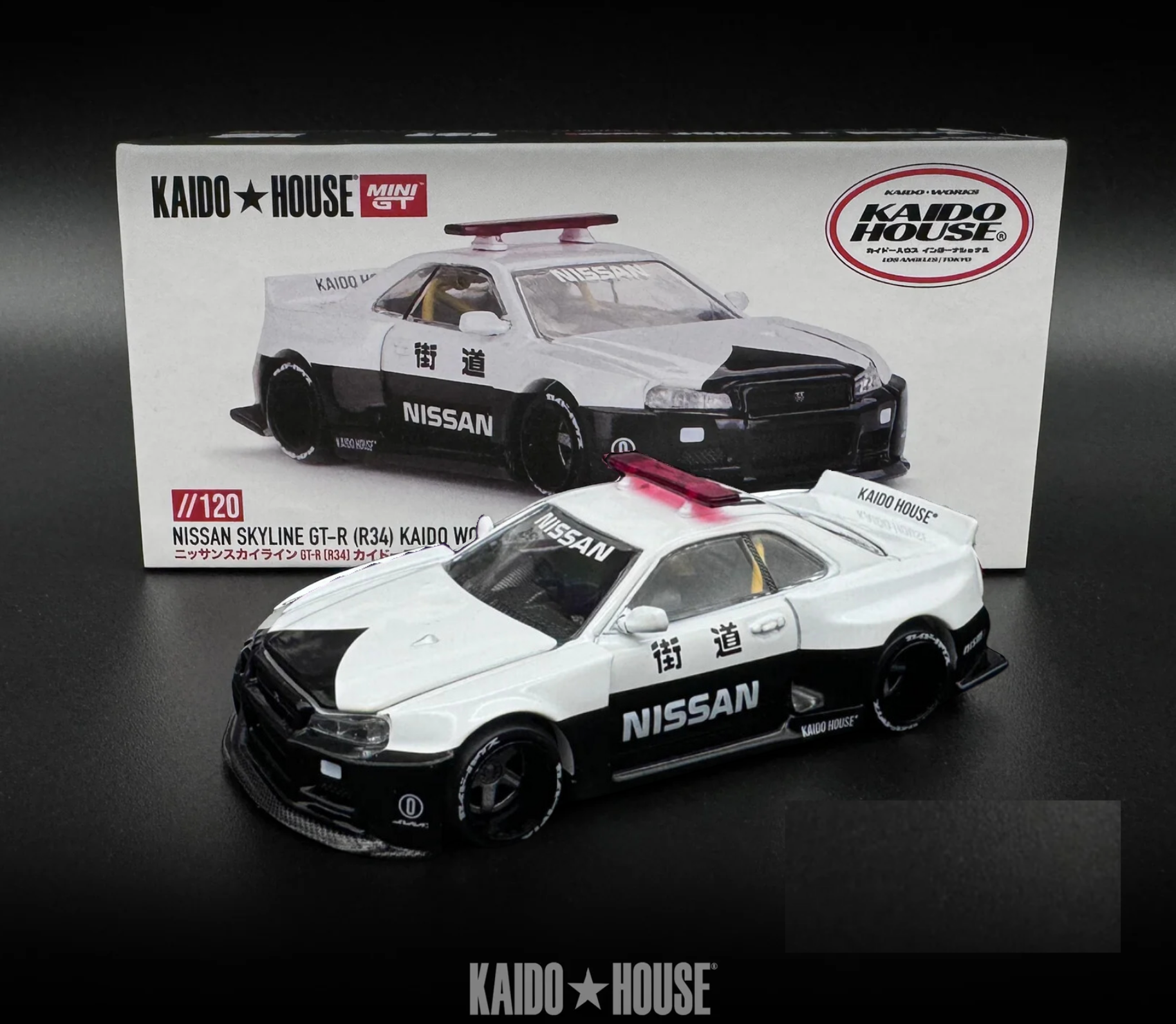 Mini GT Kaido House Nissan Skyline GT-R R34 Kaido Works V2 Aero Police