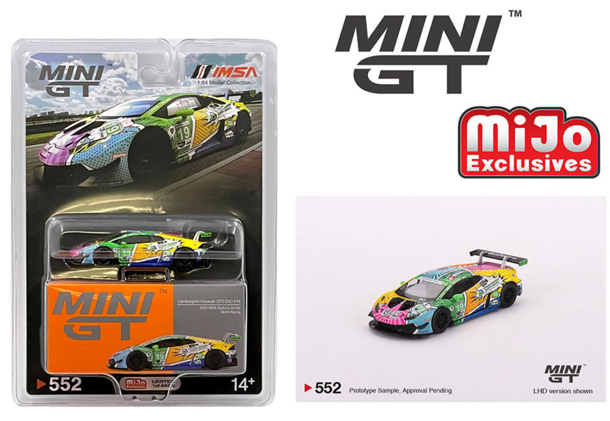 Mini GT Mijo Lamborghini Huracan GT3 Evo #19 Gear Racing 2020 IMSA Daytona 24 Hrs Lhd