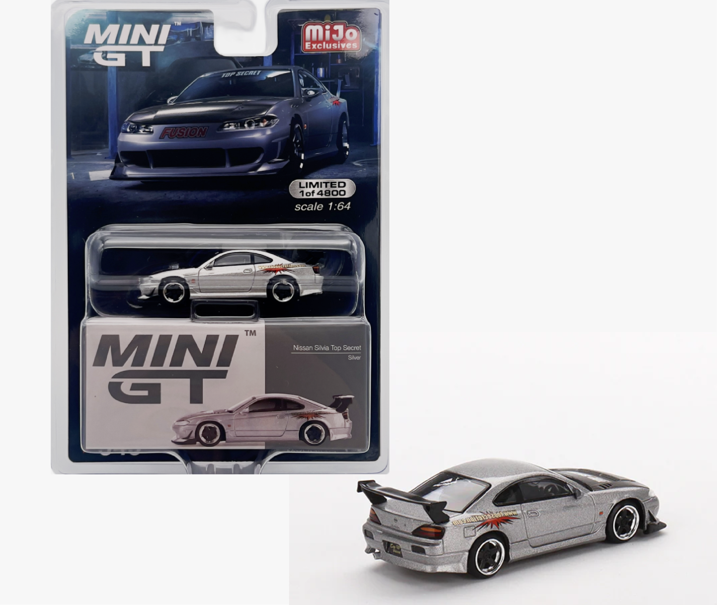Mini GT Mijo Nissan Silvia Top Secret S15 Silver rhd