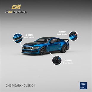 CM Model Ford Mustang Black Horse Blue Flame Metallic