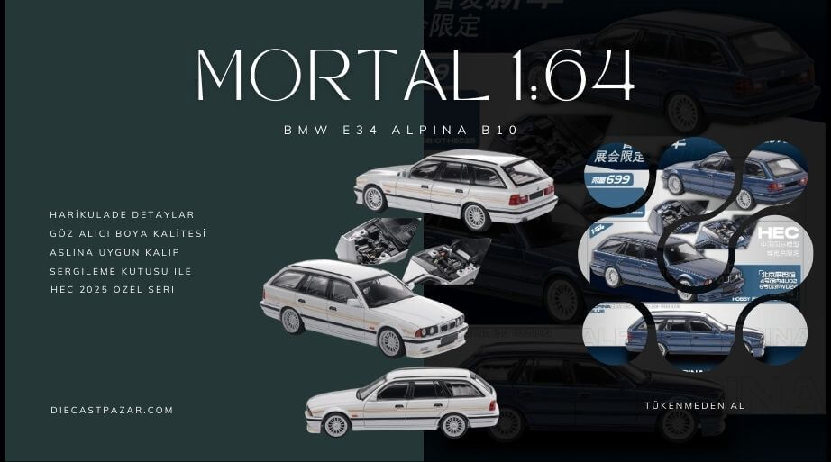 Figurine Diecast 1/64 BMW E34 M5 ALPINA B10 Touring - Capot Ouvrable, édition Limitée, Neuf