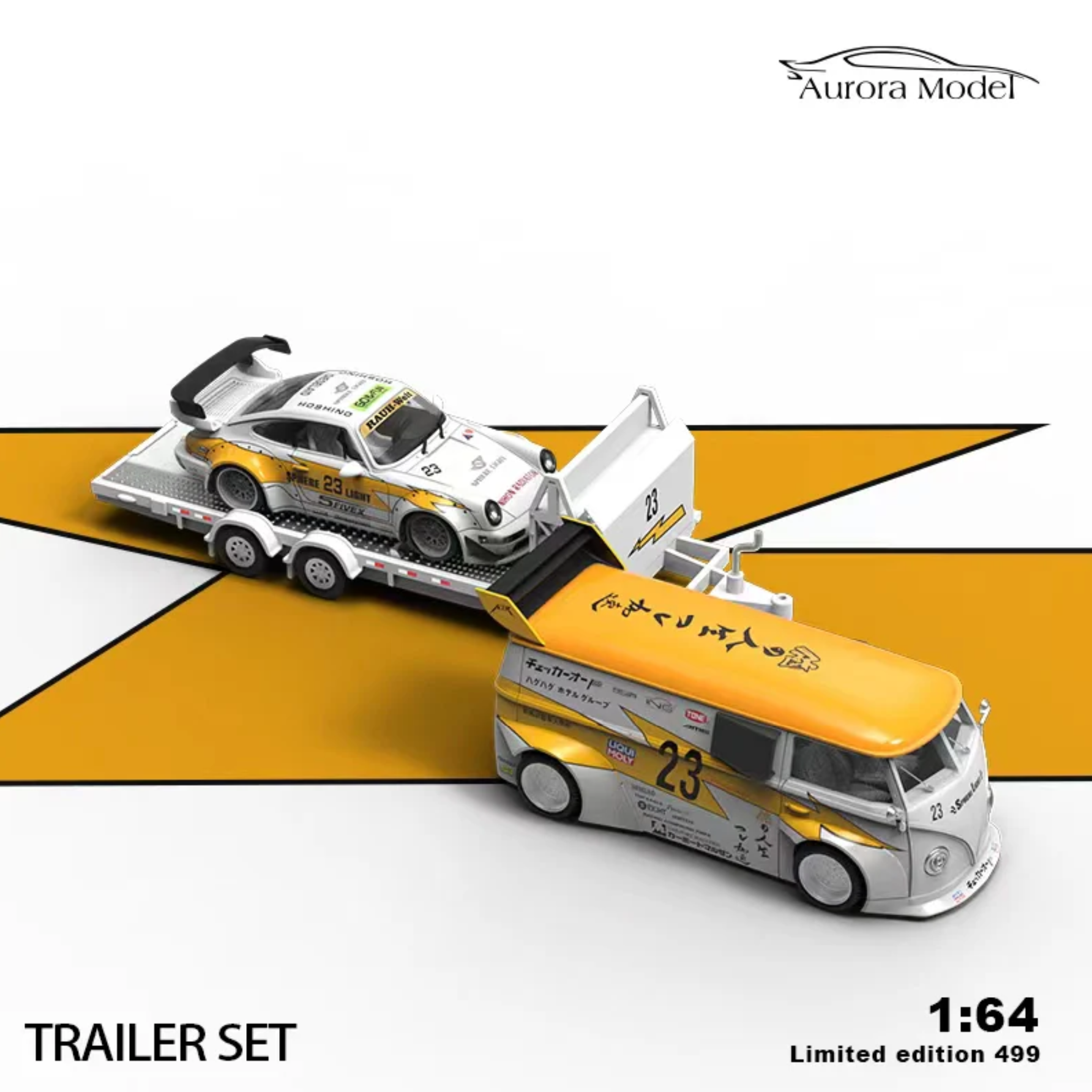 Aurora Model Volkswagen Tbus Trailer + Porsche RWB 964 LBWK