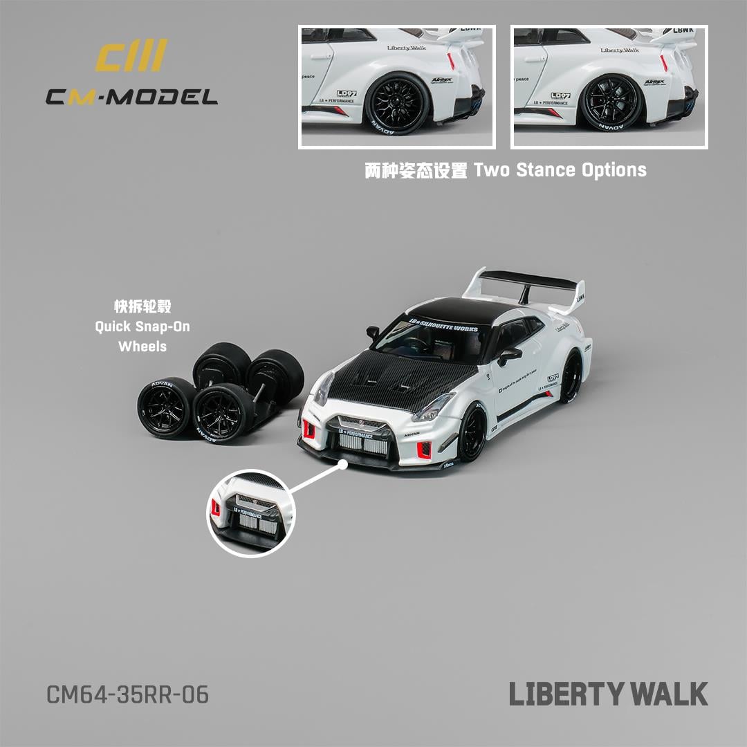 CM Model Nissan 35GT-RR LB-Silhouette Works GT (r35) White Black Hood