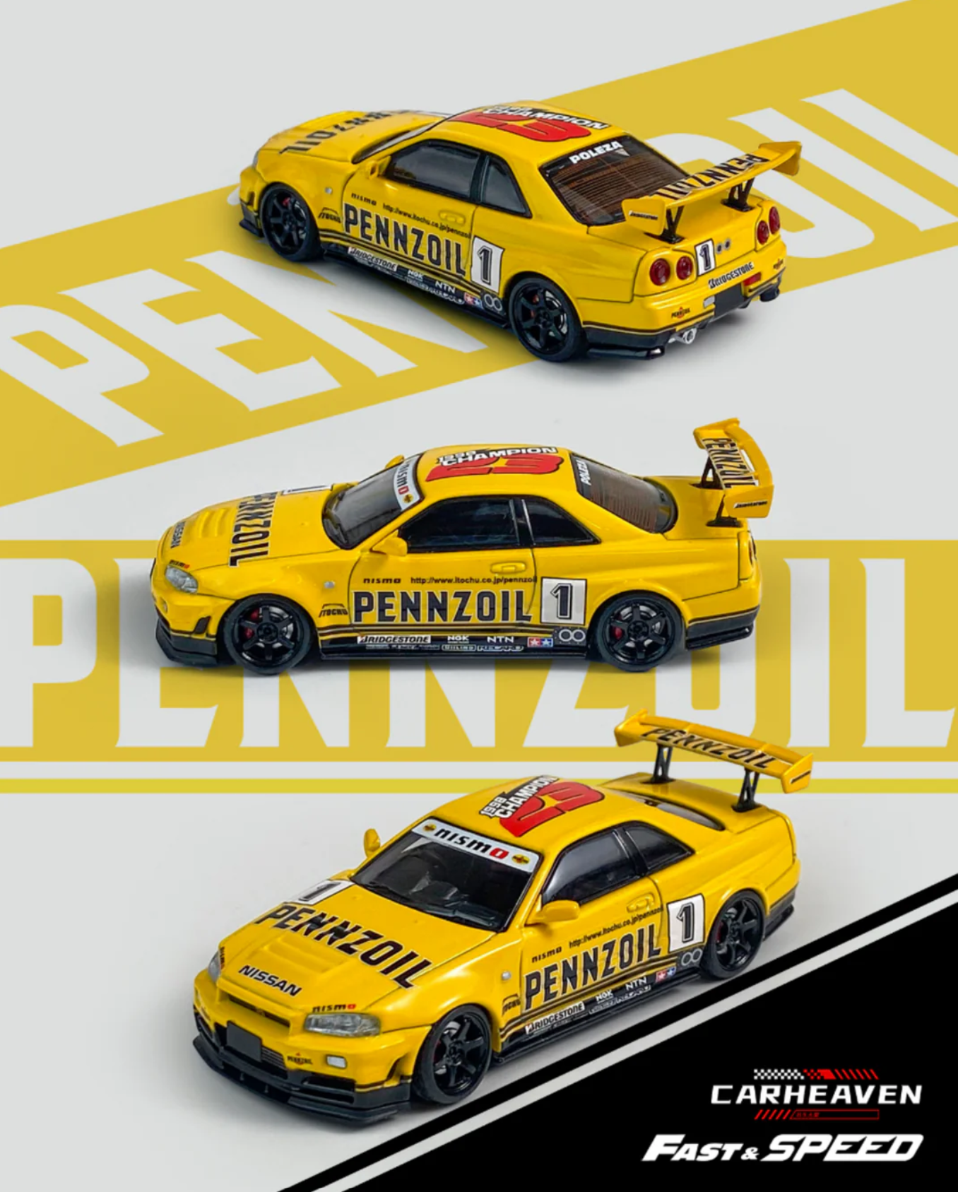Fast Speed Nissan Skyline R34 Penzoil Yellow