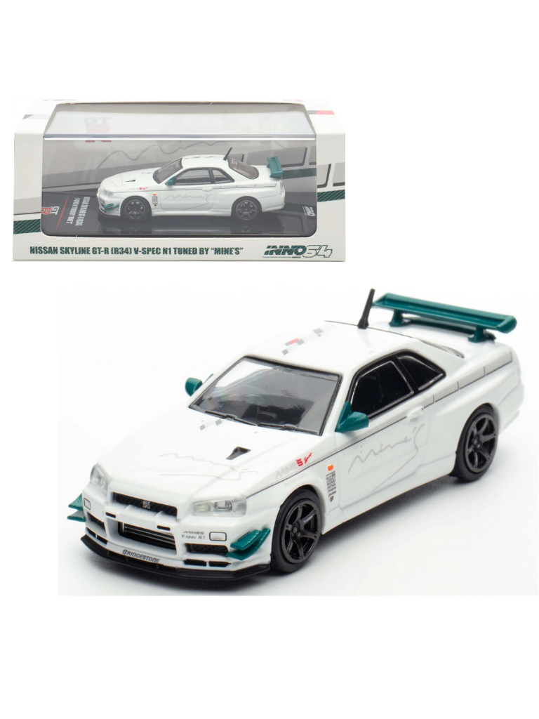 Mine's BNR34 SKYLINE GT-R 1999 ホワイト 1/64 inno64-nissan-skyline-gt-r-r34