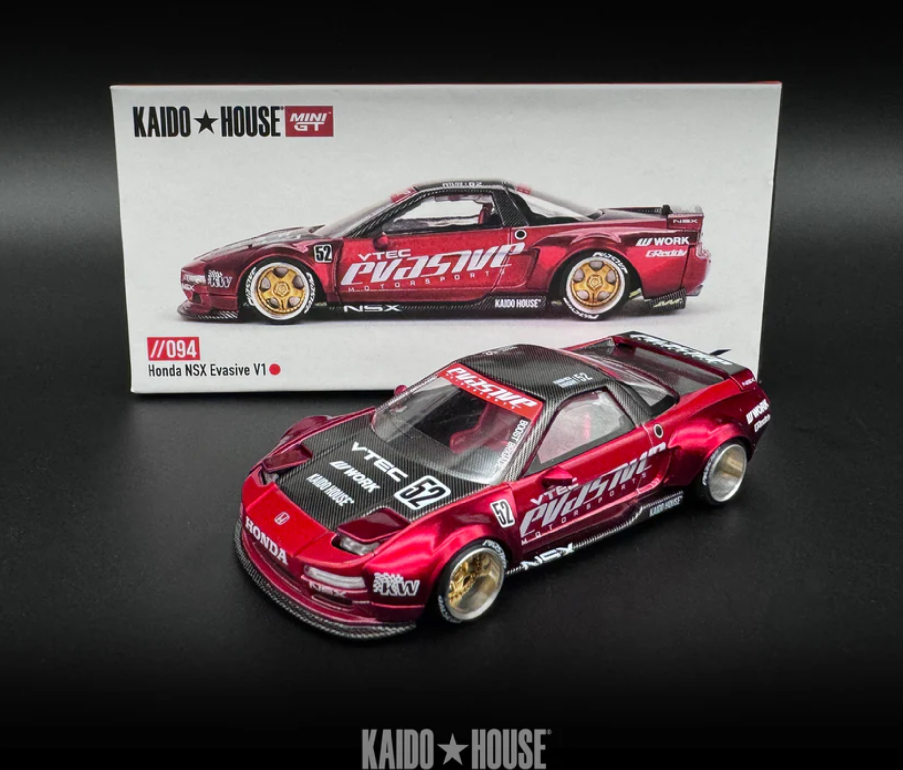 Honda NSX Evasive V1 KAIDO HOUSE ミニカー IN STOCK-Kaido House x Mini GT 1:64 Honda NSX Evasive V1 Red