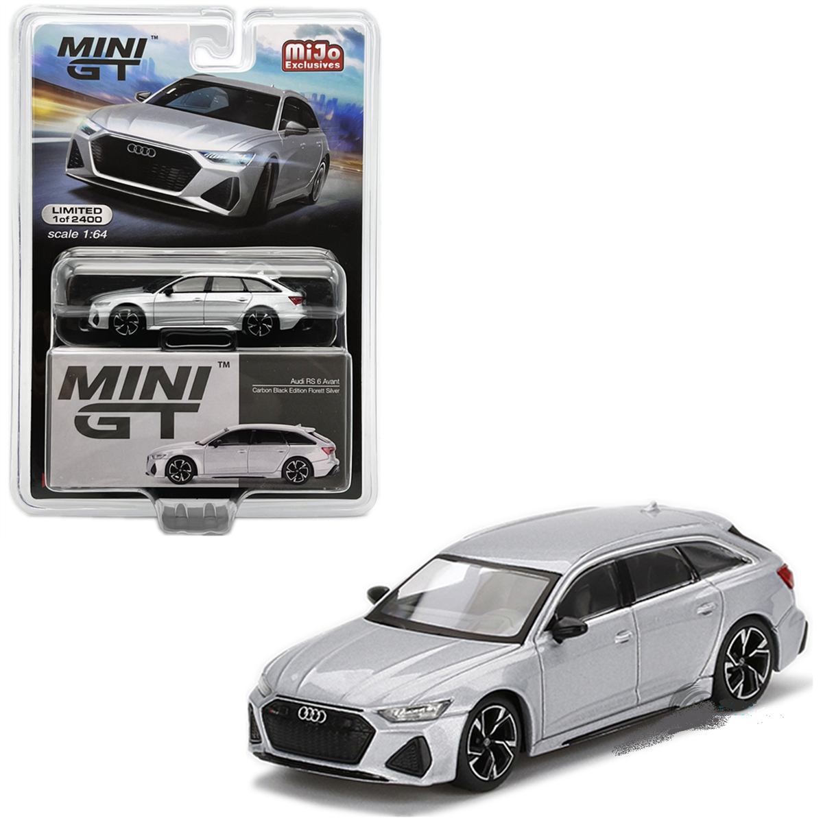 ミニカー MINI GT Audi RS 6 Avant Silver Digital Mini GT Mijo Audi RS 6 Avant Carbon Black Edition Florett Silver
