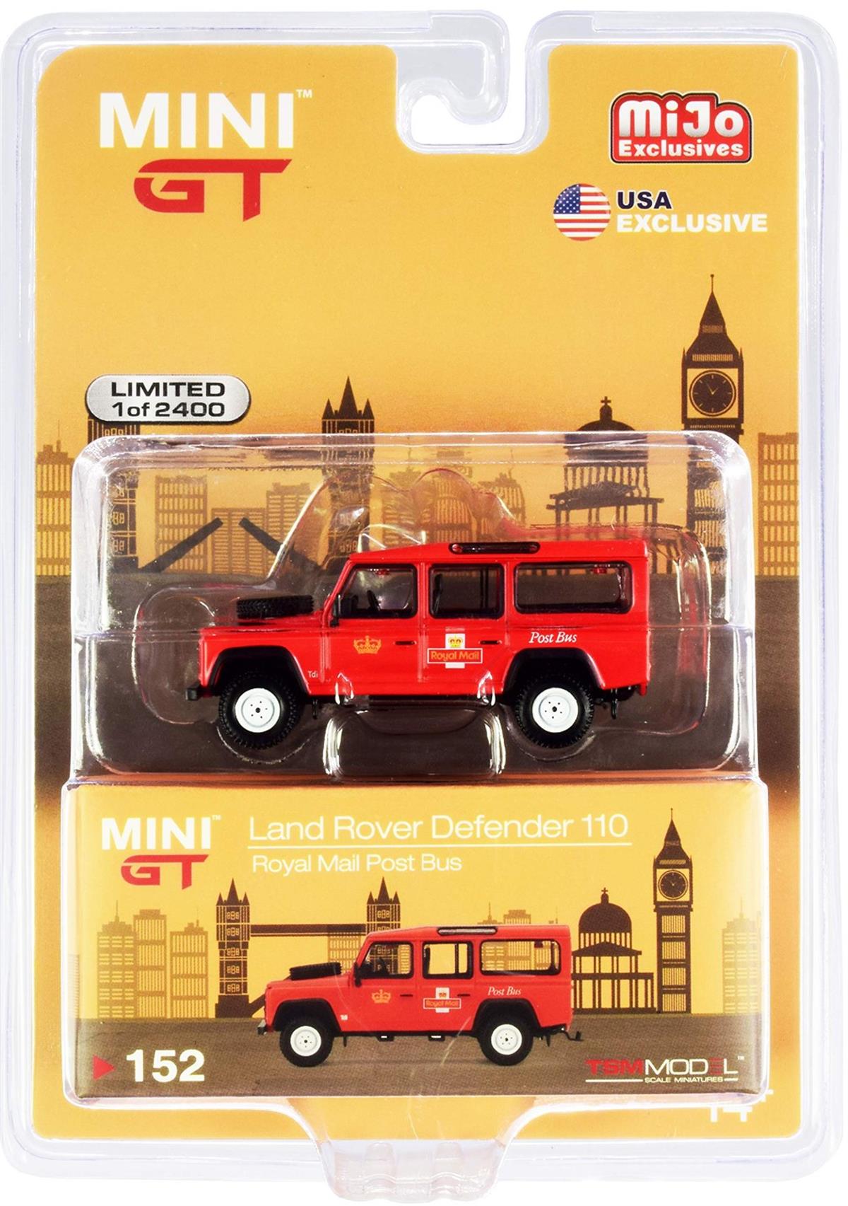 Mini GT Mijo Land Rover Defender 110 Royal Mail Post Bus Rhd