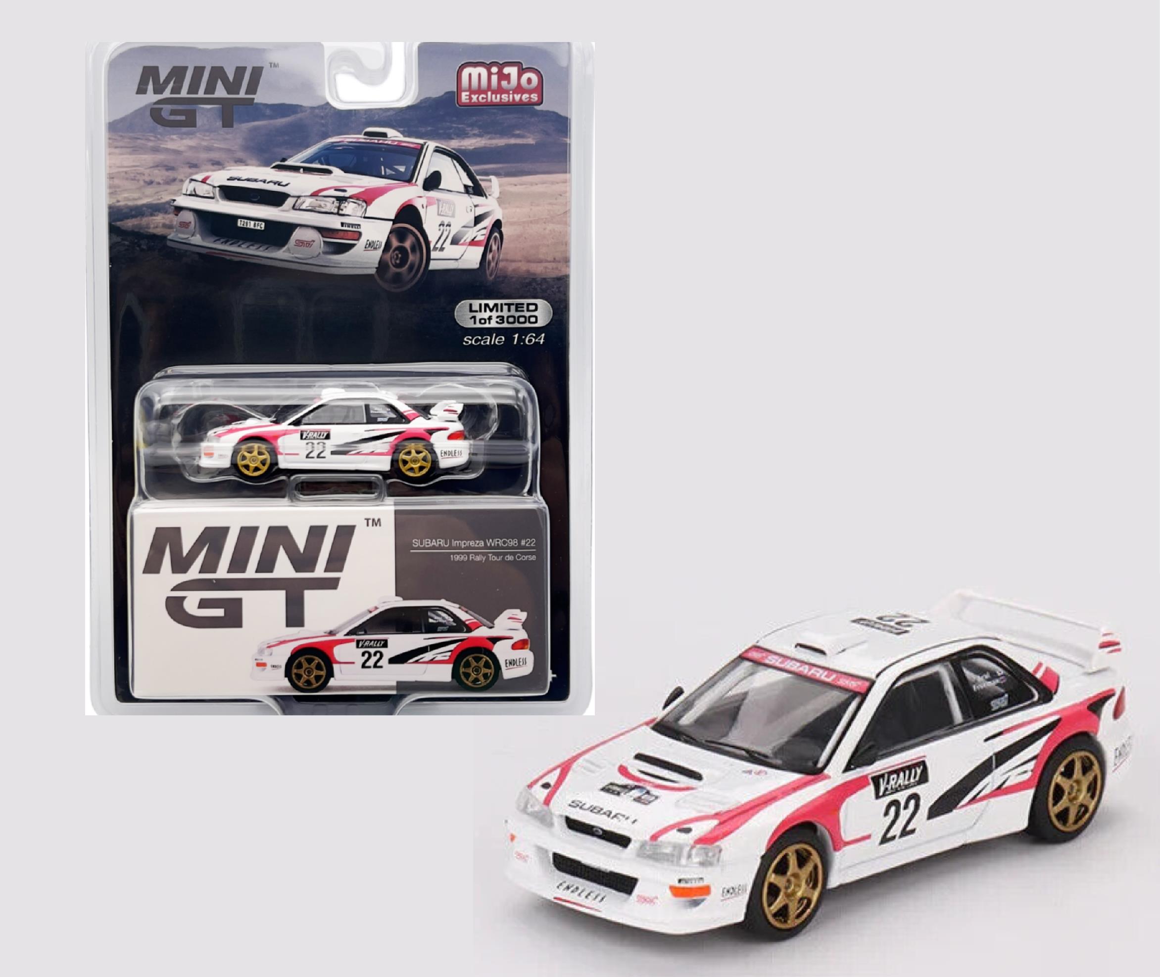 Mini GT Mijo Subaru impreza WRC98 #22 1999 Rally Tour de Corse lhd