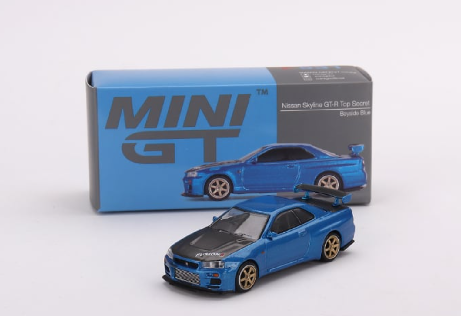 Mini GT Nissan Skyline GT-R R34 Top Secret Bayside Blue rhd