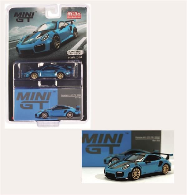 Mini GT Mijo Porsche 911 GT2 RS Weissach Package Miami Blue LHD