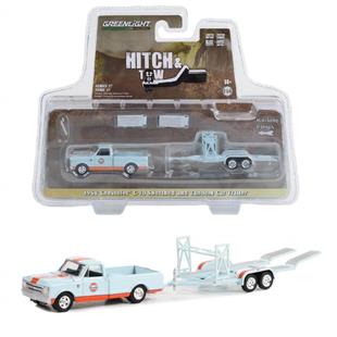 Greenlight 1:64 Hitch & Tow Series 27 Assortment Gulf Oil - 1968 Chevrolet C-10 Shortbed Pickup and Tandem Car Trailer