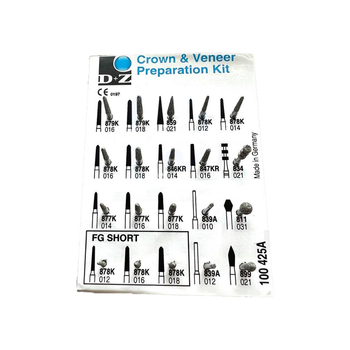 ASİDENTD+Z100425AD+Z AERATÖR İÇİN ELMAS KRON VE VENEER KESİM HAZIRLAMA FREZ SET(20 ADET)100425A