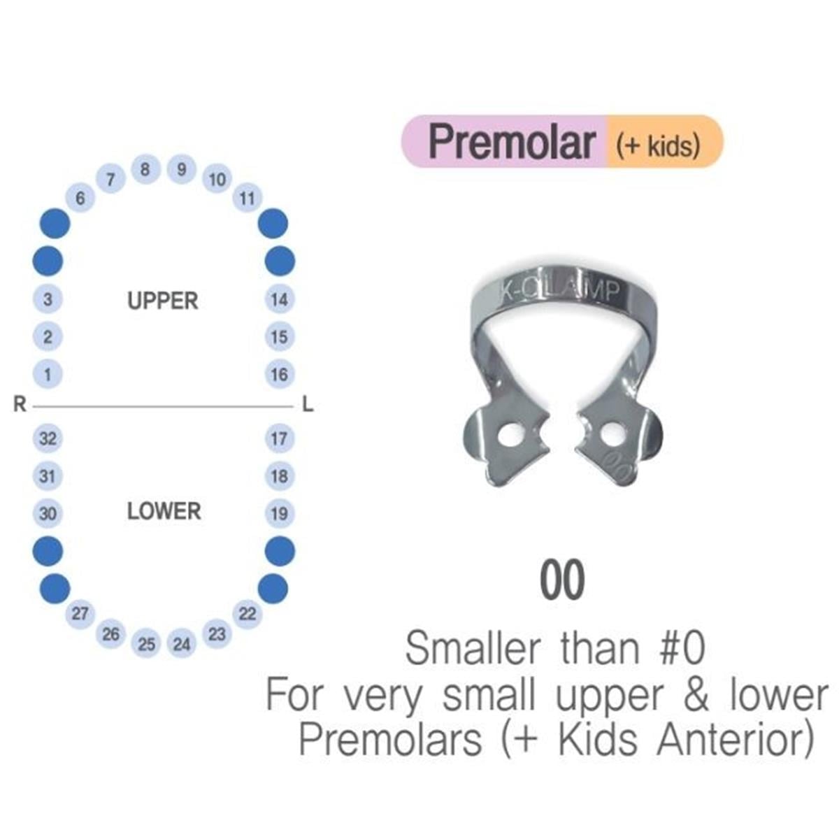 ASİDENTK-CLAMP#00SHINGHUNG K-CLAMP (ADET) 00 (ALT-ÜST/SAĞ-SOL ÇOK KÜÇÜK PREMOLAR) (PEDO ÇOCUK ANTERIOR)