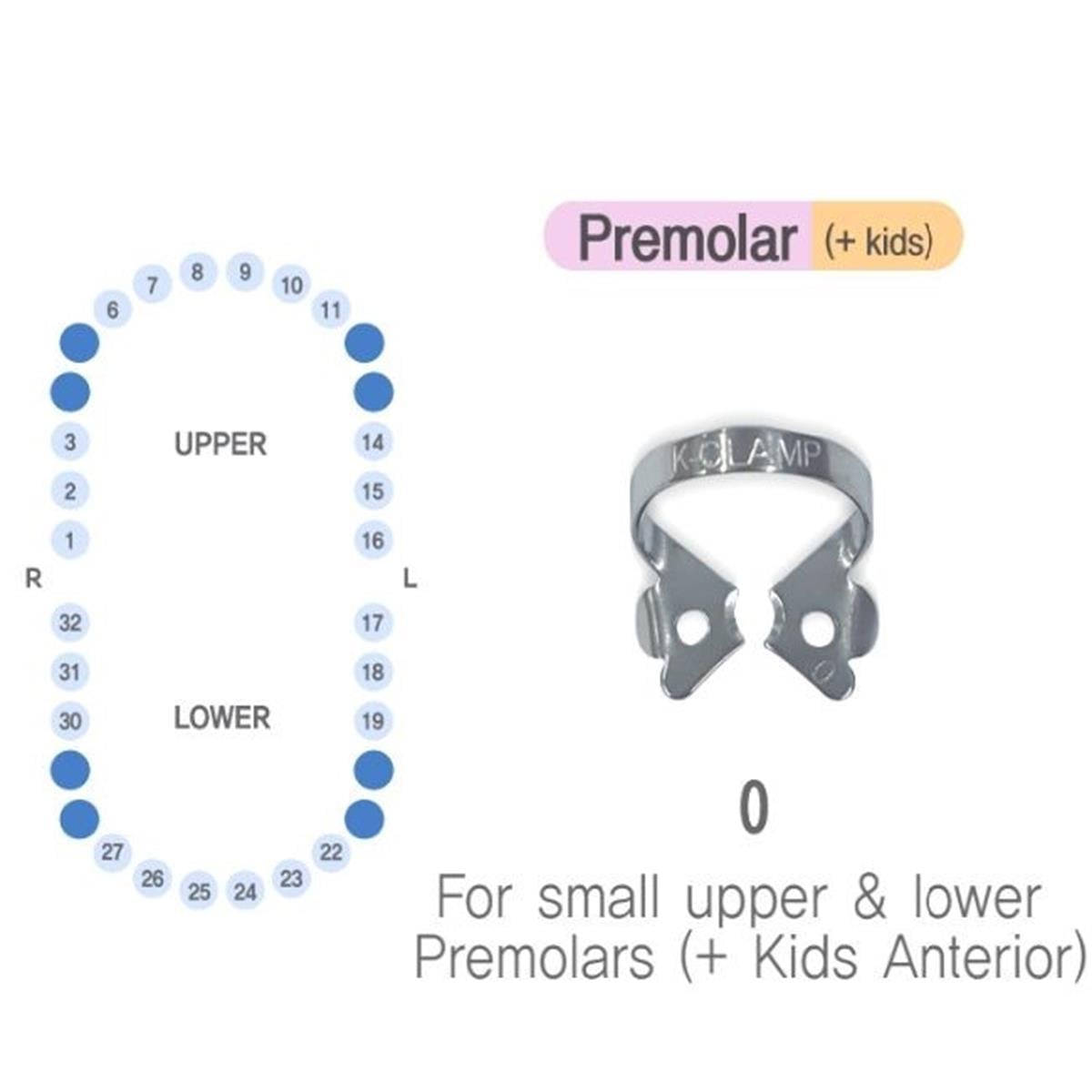 ASİDENTK-CLAMP#0SHINGHUNG K-CLAMP (ADET) 0 (ALT-ÜST/SAĞ-SOL PREMOLAR) (PEDO ÇOCUK ANTERIOR)