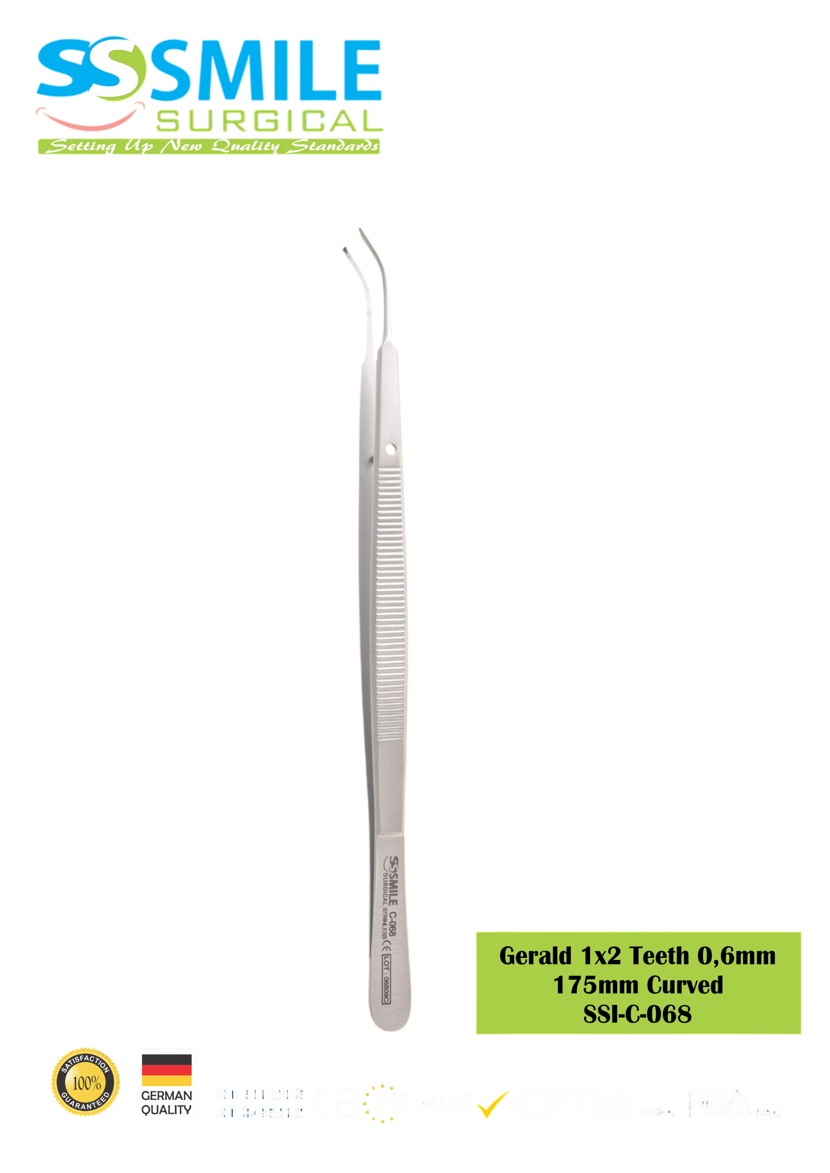 ASİDENTSMILE SURGICALSSI-C-068SMILE SURGICAL SSI-C-068 GERALD CURVED (DOKU PENSİ) (1X2 DİŞLİ, 0.6MM) 175MM