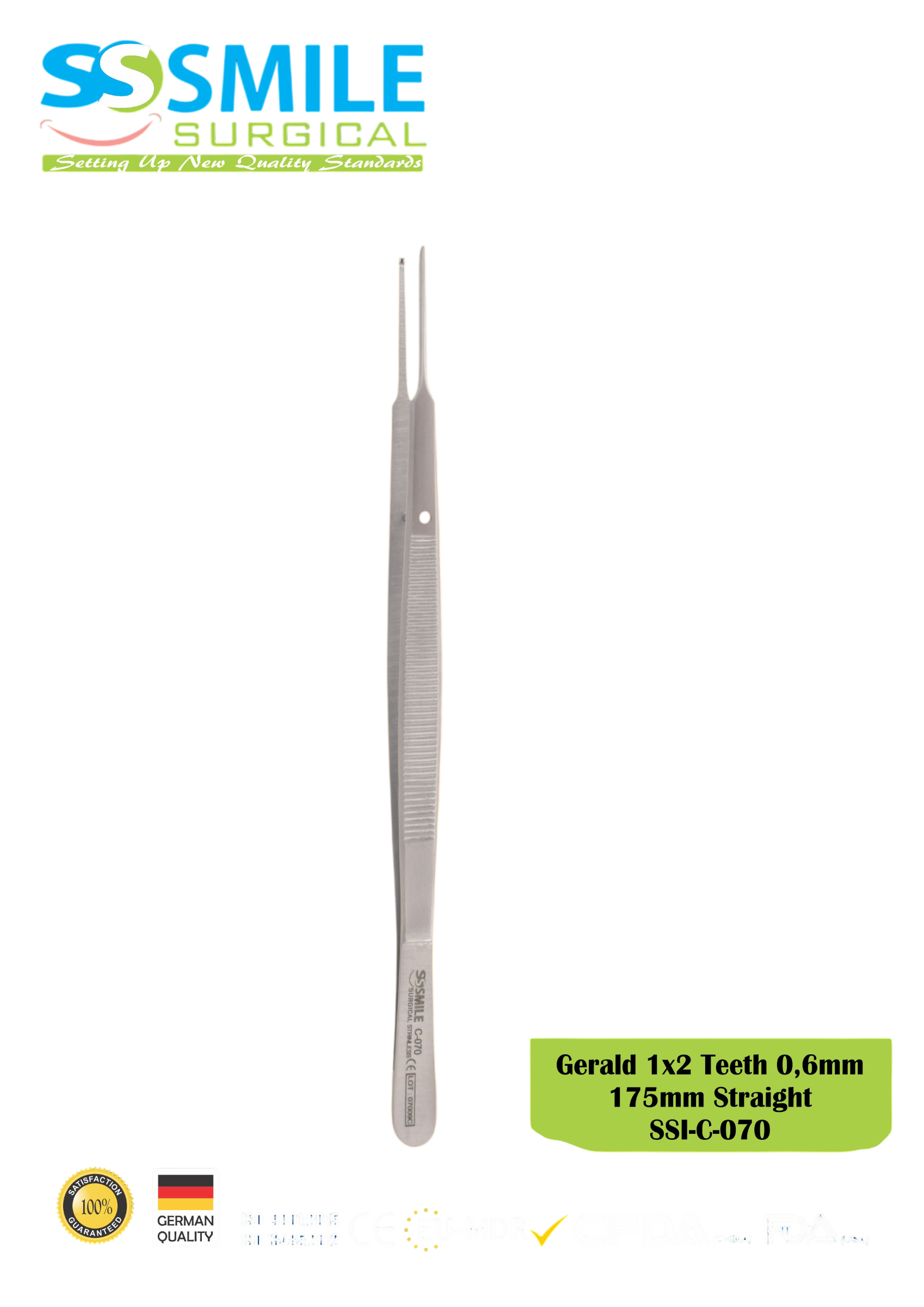 ASİDENTSMILE SURGICALSSI-C-070SMILE SURGICAL SSI-C-070 GERALD STRAİGHT (DOKU PENSİ, DÜZ) (1X2 DİŞLİ, 0.6MM) 175MM