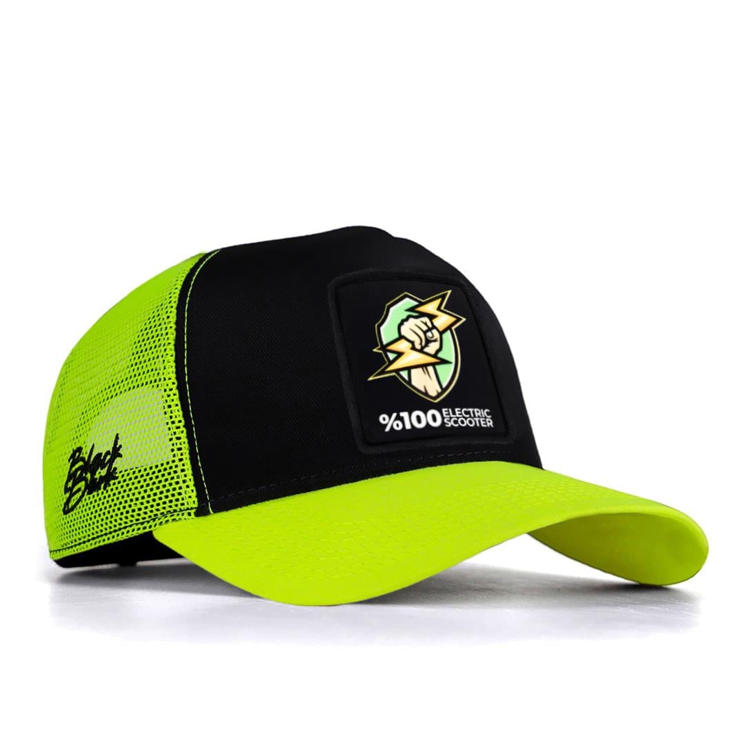 %100 Electric Scooter Neon Siperli Siyah Neon Trucker Şapka + Bench