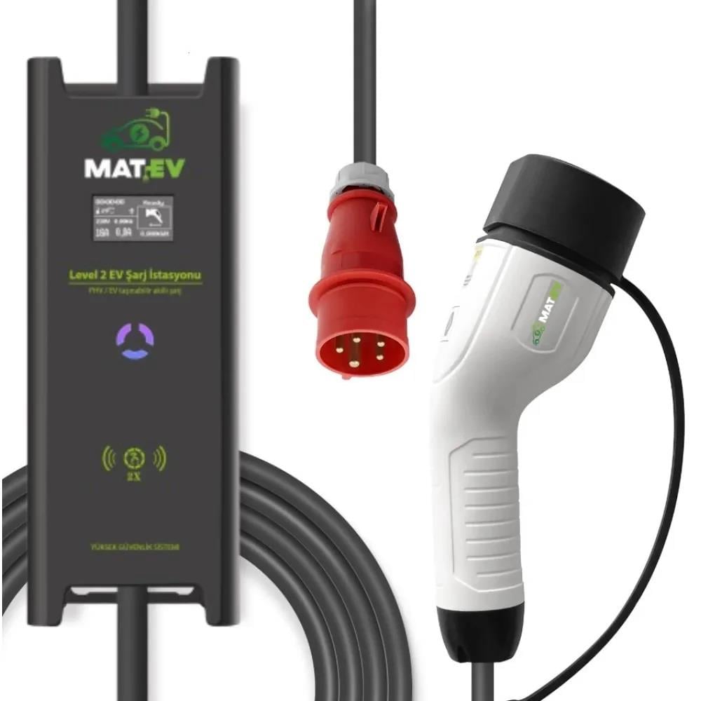 MatEV Şarj MZ-AC-22kW-P-32A Taşınabilir Şarj İstasyonu