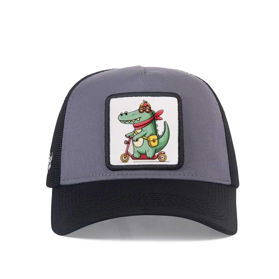 Scooter of Dinosaur Siyah Siperli Gri Siyah Trucker Şapka + Bench