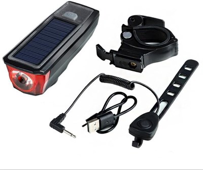 Güneş Panelli Gidon Işık ve Korna Seti | USB Şarj Edilebilir