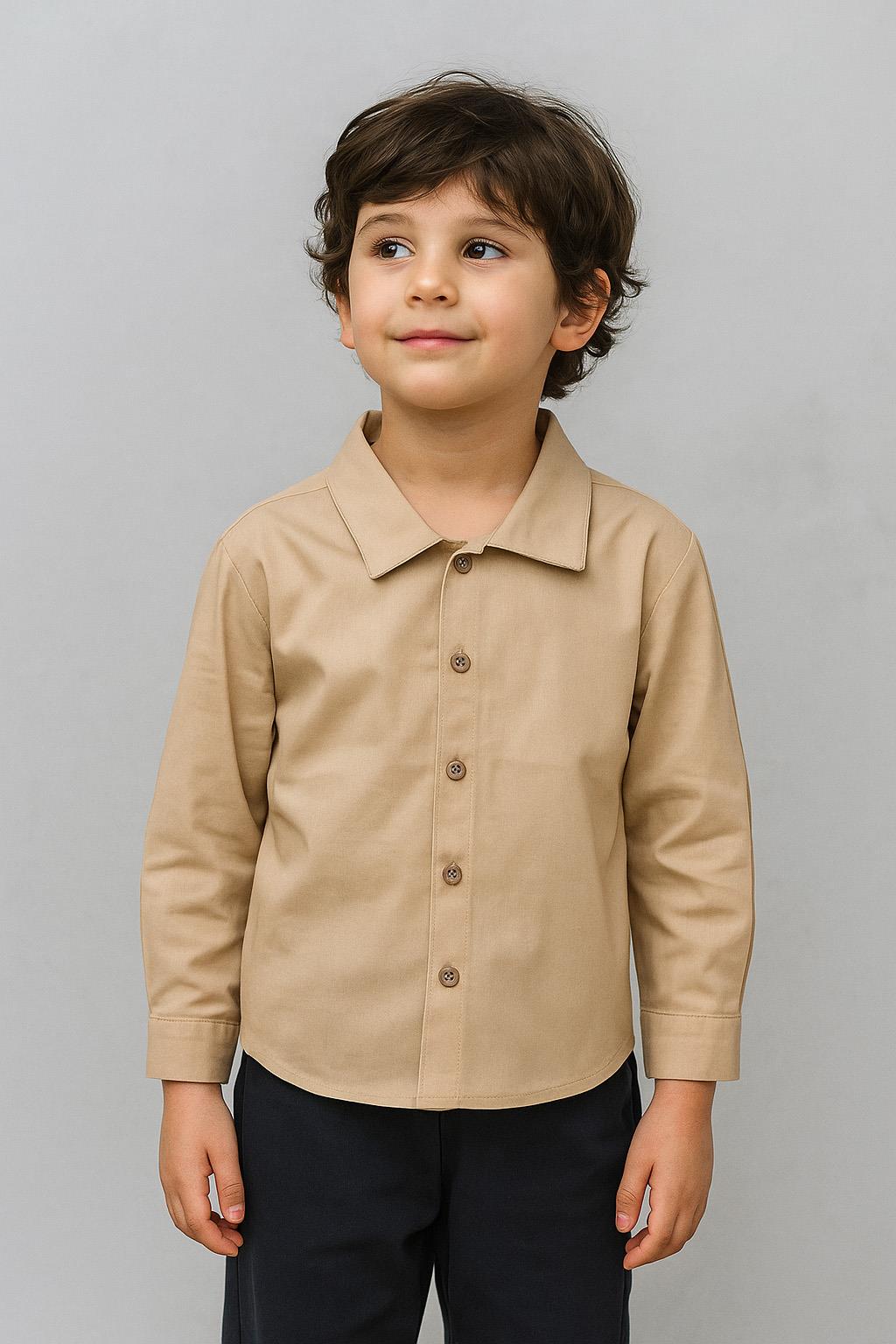 Erkek Çocuk %100 Pamuk Basic Gömlek- Bej  (2-3 Yaş 8-9 Yaş)