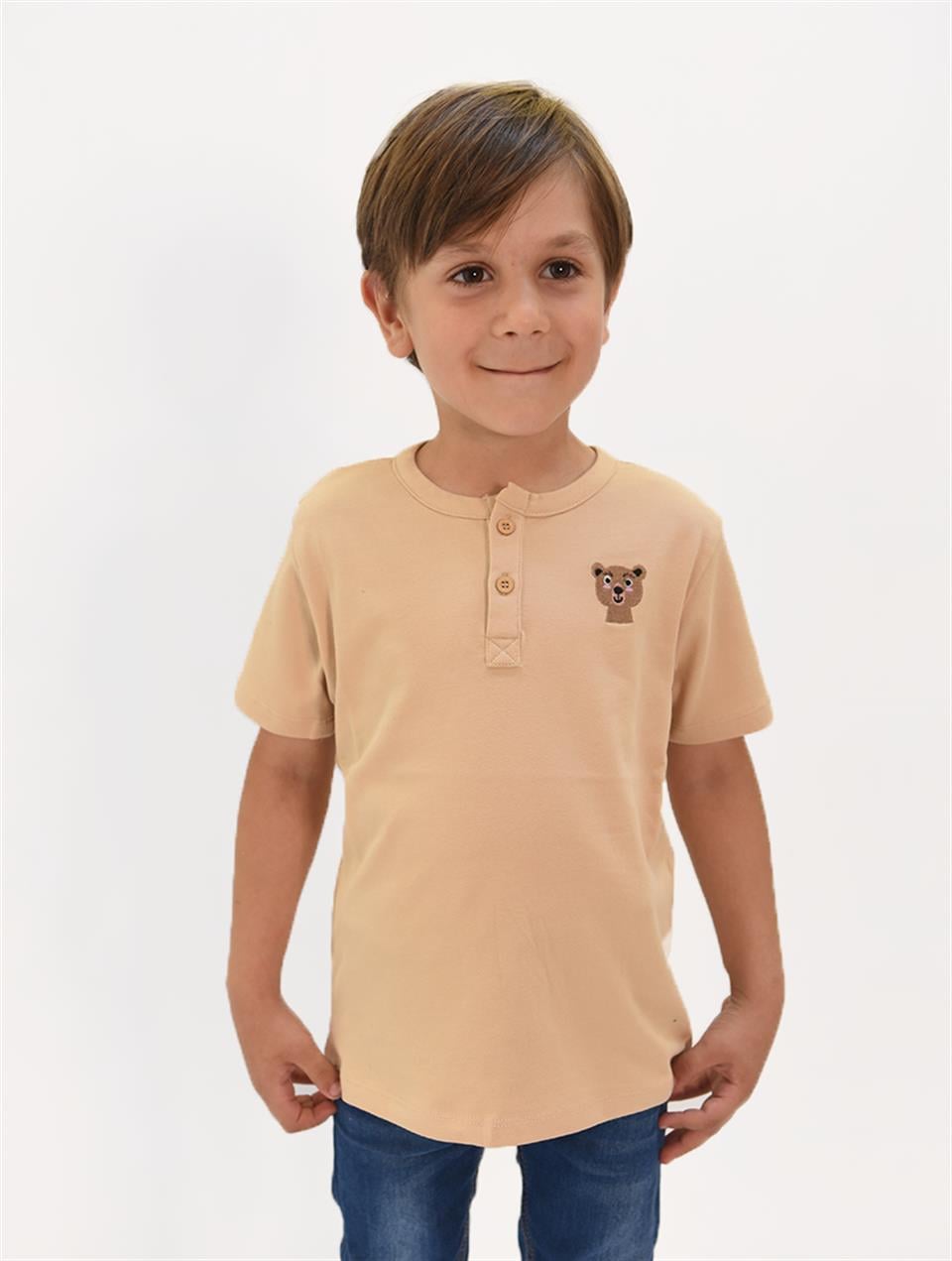 Erkek Çocuk Nakış Detaylı Hakim Yaka Tshirt