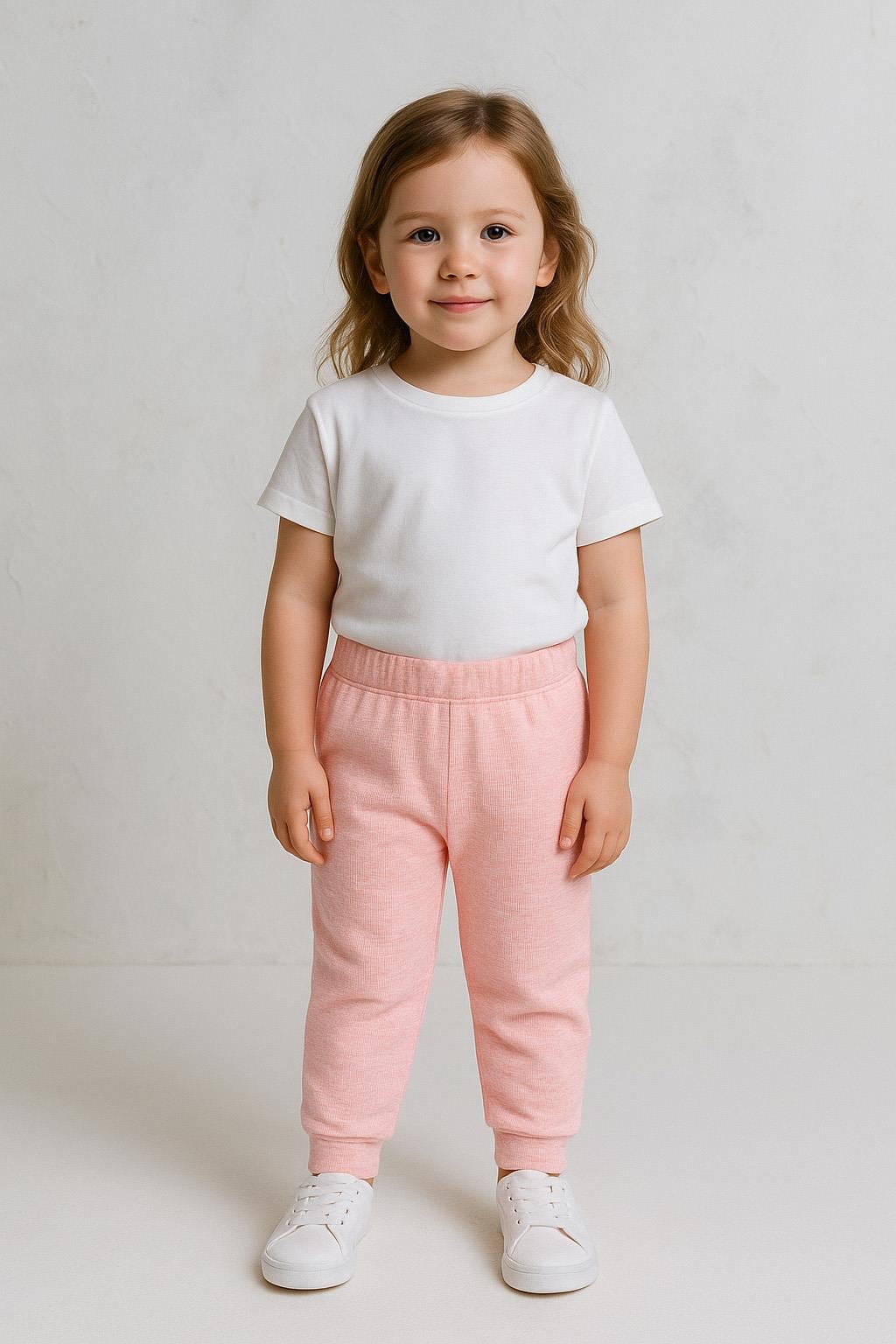 Kız Çocuk Yumuşak Dokulu  Beli  Ve Paçası Lastikli Pamuklu Pantolon - Pembe(3-4 Yaş 8-9 Yaş)
