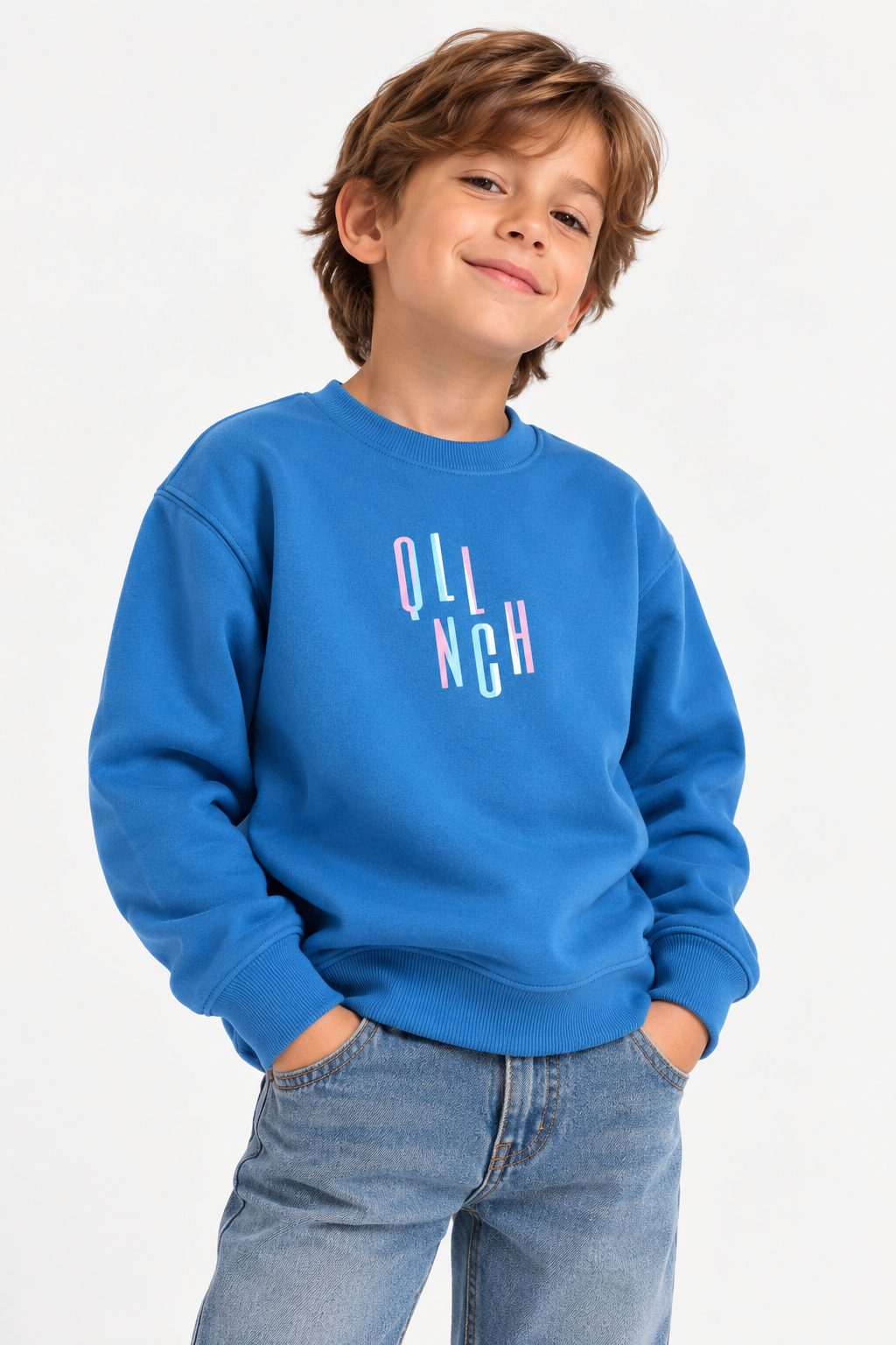 LUESS Erkek Çocuk Mavi Renkli Yazı Baskılı Sweatshirt