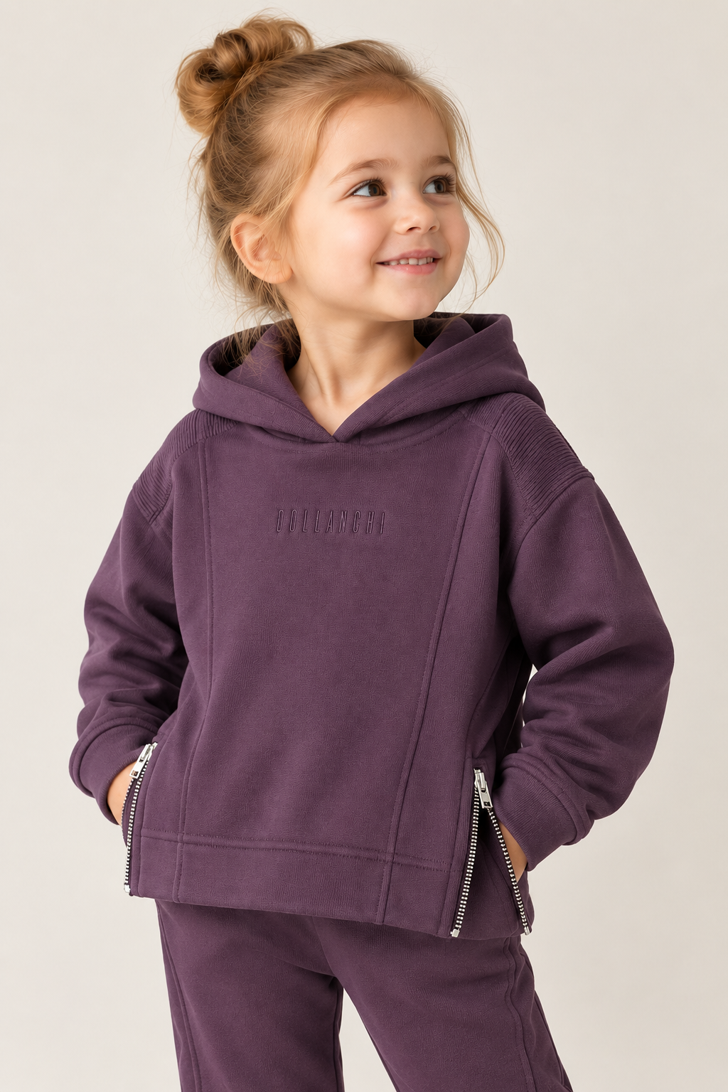 LUESS Kız Çocuk Mürdüm Kapüşonlu Fermuar Detaylı Sweatshirt