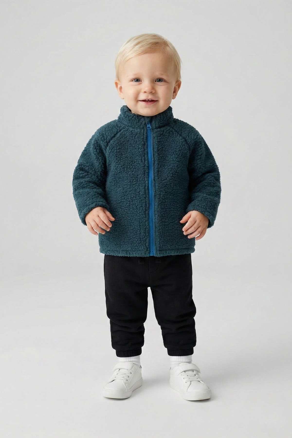 Unisex Bebek Astarlı Fermuarlı Peluş Mont