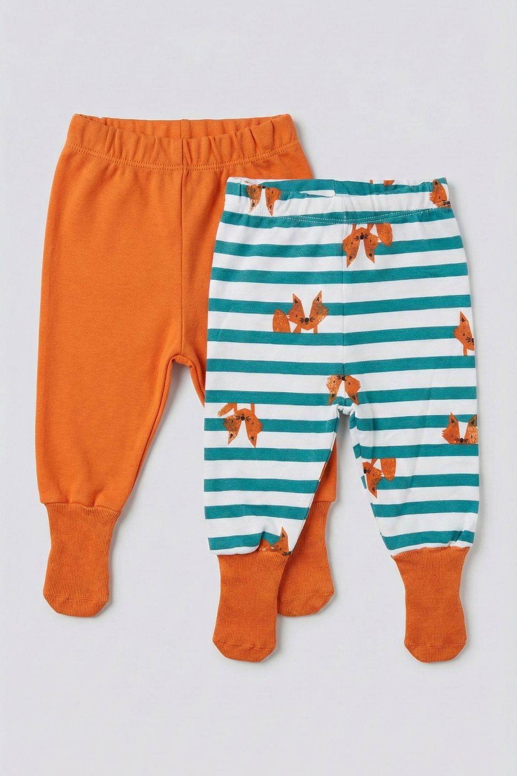 Unisex Bebek patikli %100 organik  pamuk  ikili paket pantolon (3 ay 3 yaş)