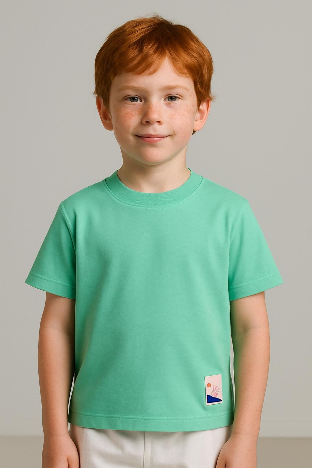 Unisex Çocuk %100 Pamuklu Basic Tişört - Mint (3-4 Yaş 8-9 Yaş)