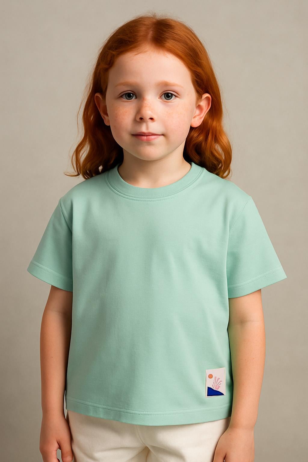 Unisex Çocuk %100 Pamuklu Basic Tişört - Açık Yeşil  (3-4 Yaş 8-9 Yaş)