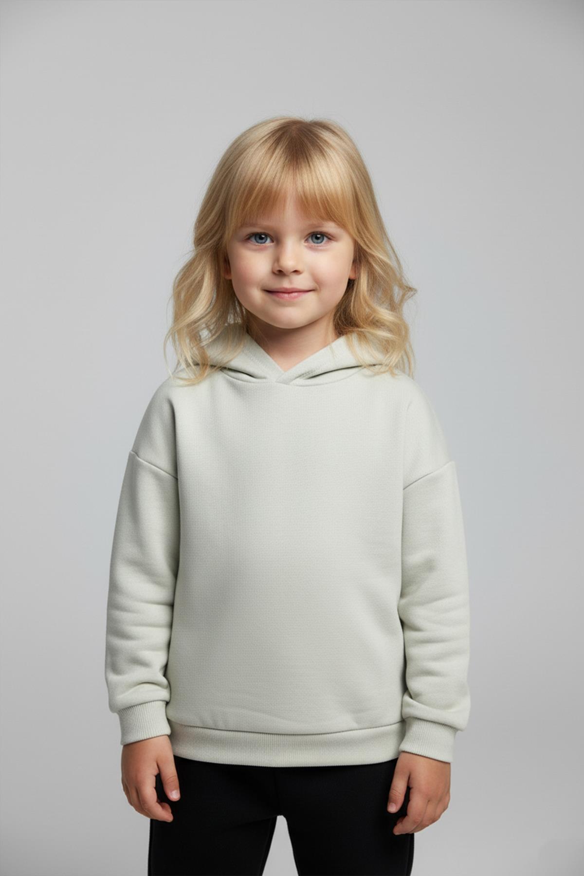 Unisex Çocuk Basic Pamuklu Kapüşonlu Sweatshirt - Bej